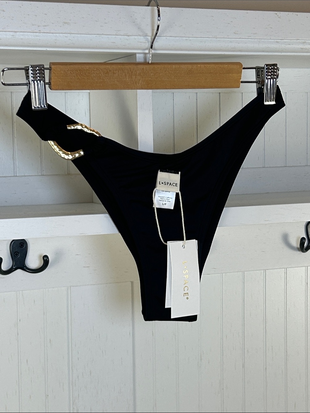 L Space Bitsy Cut Black Gold Ring Bikini Bottom NWT Size S